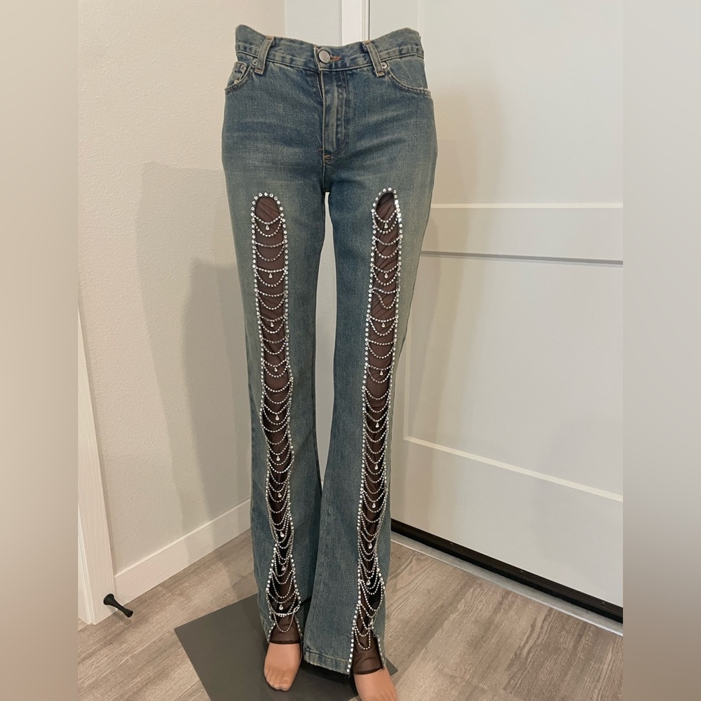 ONE-OF-A-KIND SWAROVSKI- adorned John Richmond Designer Denim Jeans Size 26! - Picture 2 of 10